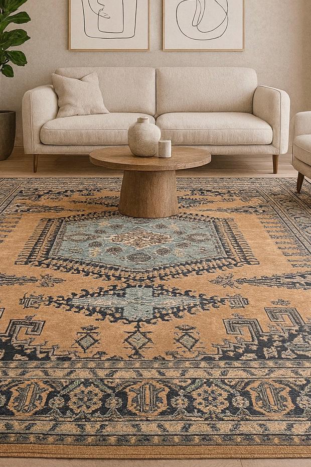 9x12 ft Heriz Wool Rug: Hand Knotted Bold Living Room Carpet