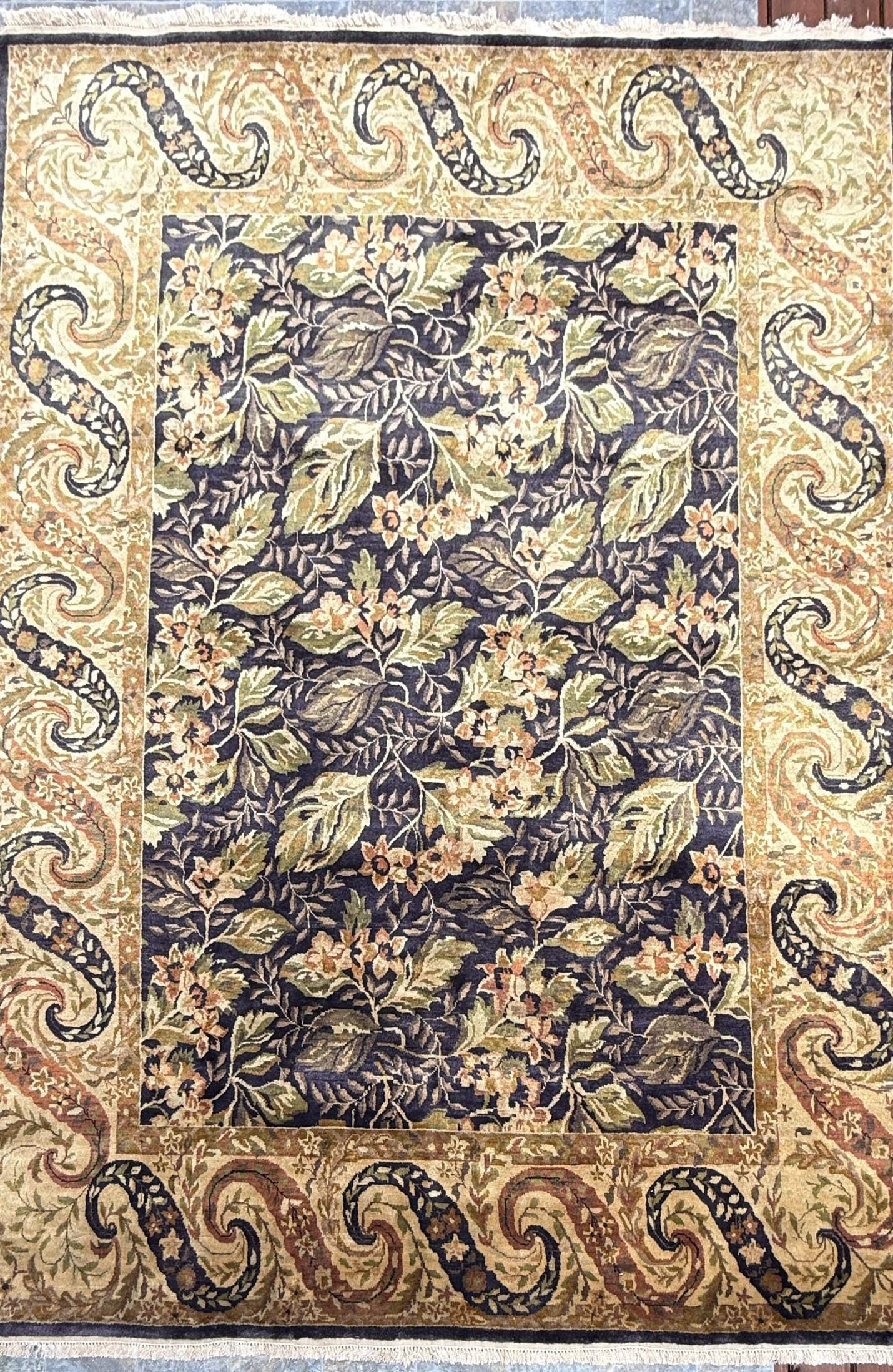 8x10 ft William Morris Hand-Knotted Wool Rug: Art Nouveau Mint Green Carpet