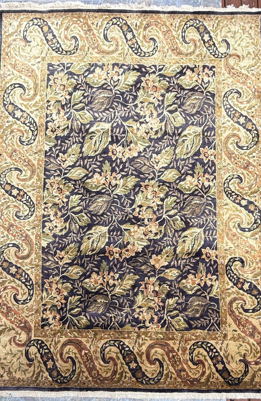 8x10 ft William Morris Hand-Knotted Wool Rug: Art Nouveau Mint Green Carpet