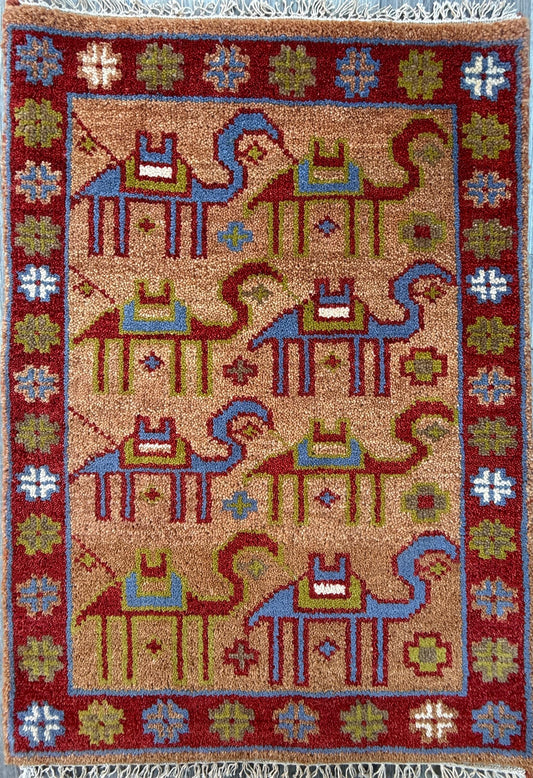 2x3 ft Anatolian Small Hand-Knotted Rug: Geometric Wool Accent Carpet