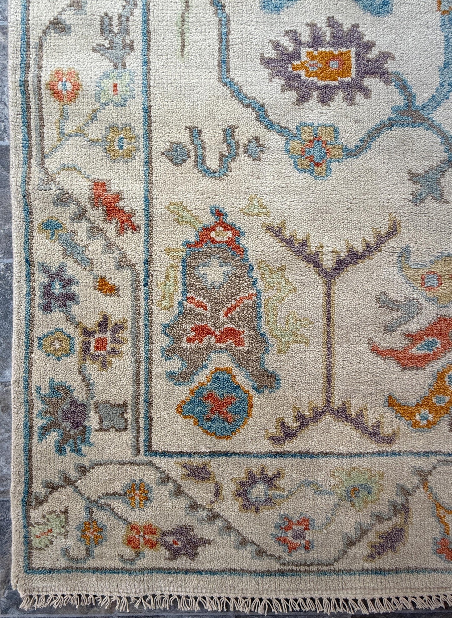 6x9 ft Pastel Oushak Hand Knotted Rug: Beige Wool Bohemian Carpet