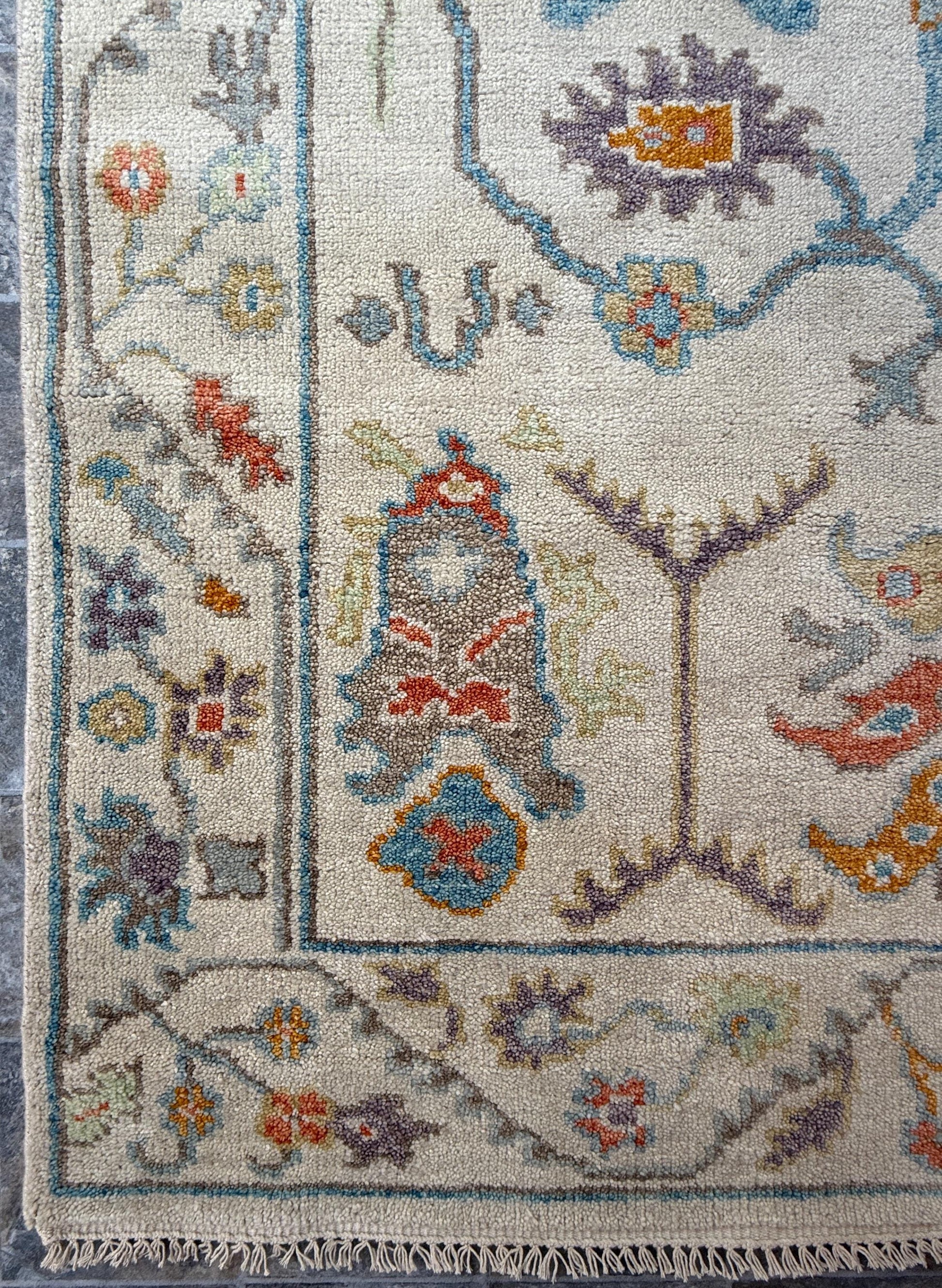 6x9 ft Pastel Oushak Hand Knotted Rug: Beige Wool Bohemian Carpet