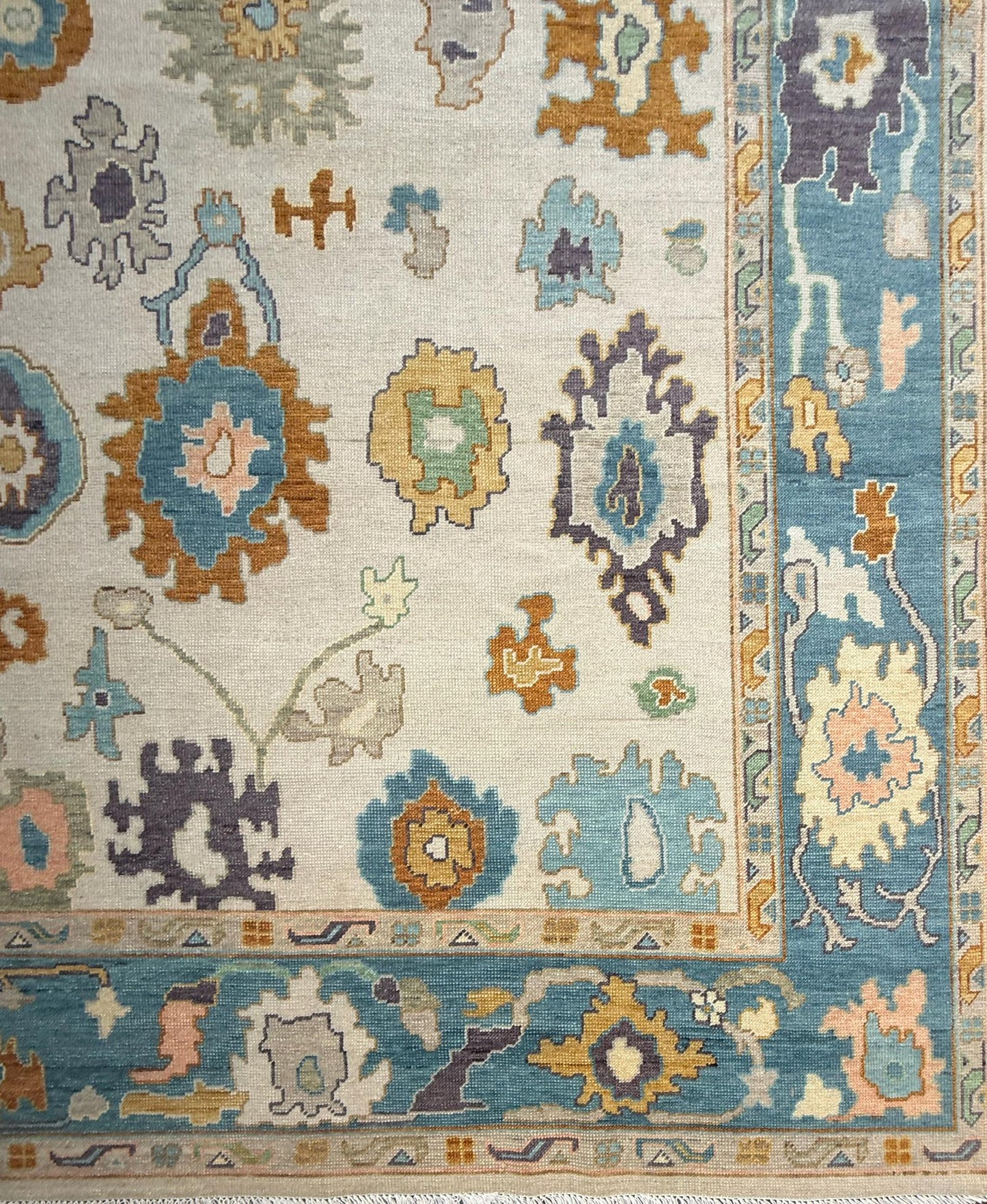 9x12 ft Handmade Oushak Rug: Modern Bohemian Wool Carpet