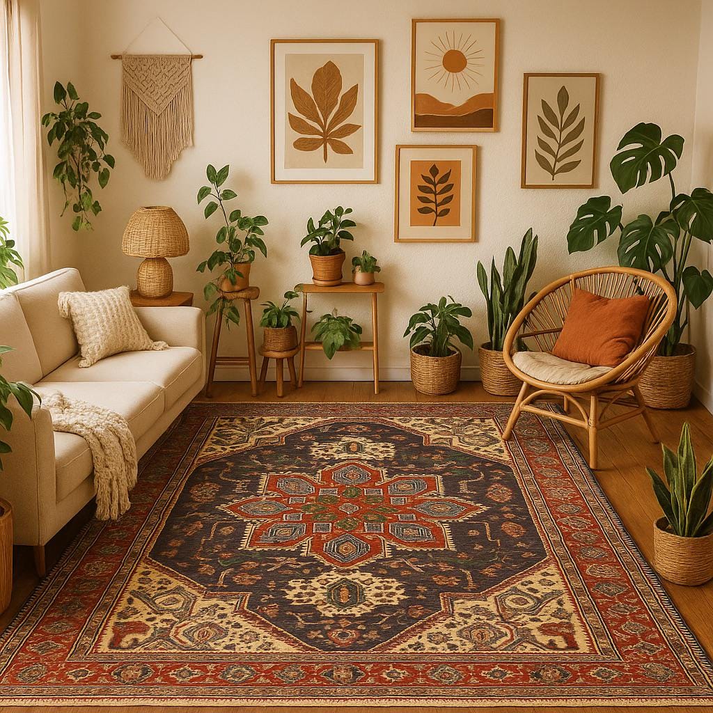 10x7 ft Vintage Heriz Wool Rug: Hand-Knotted Tribal Carpet