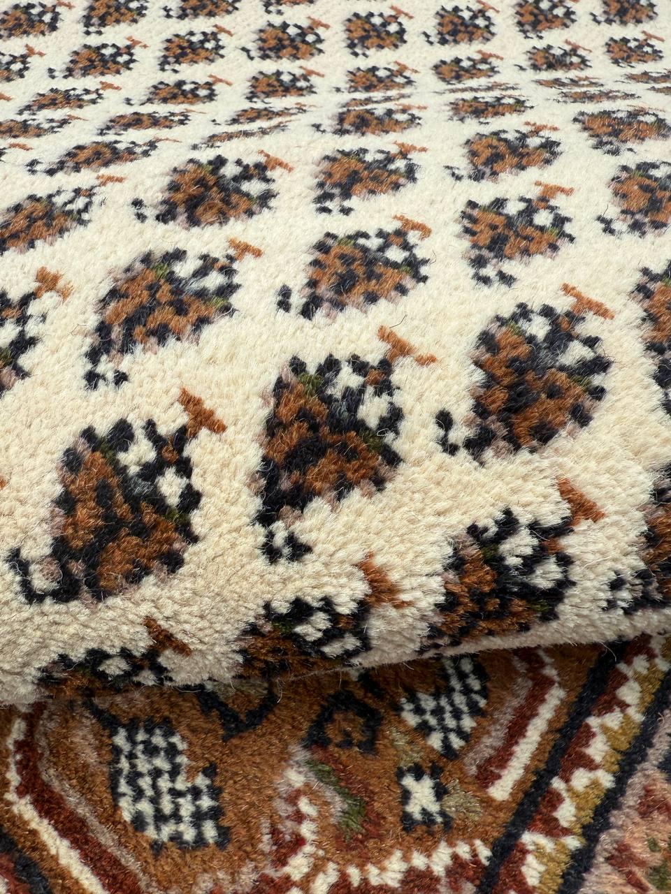 6x4 ft Badam Gul Mir 1990s Vintage Wool Rug: Hand Knotted Oriental Carpet, Geometric Tribal Area Accent