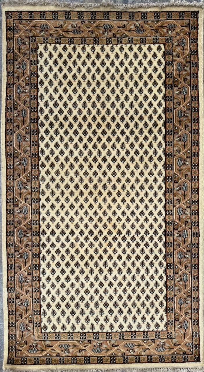 5.4x3 ft Badam Gul Mir 1990s Vintage Wool Rug: Hand Knotted Oriental Carpet, Small Geometric Tribal Area Rug