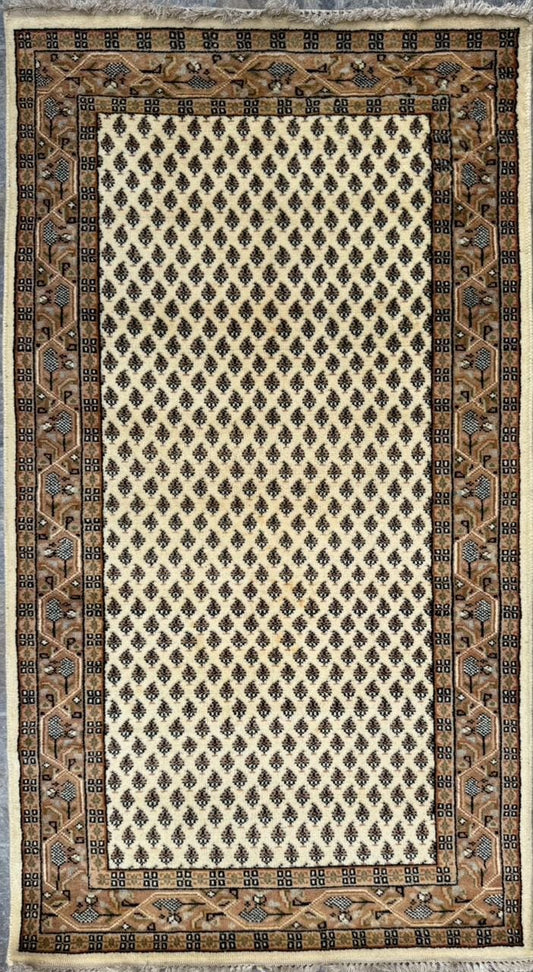 5.4x3 ft Badam Gul Mir 1990s Vintage Wool Rug: Hand Knotted Oriental Carpet, Small Geometric Tribal Area Rug