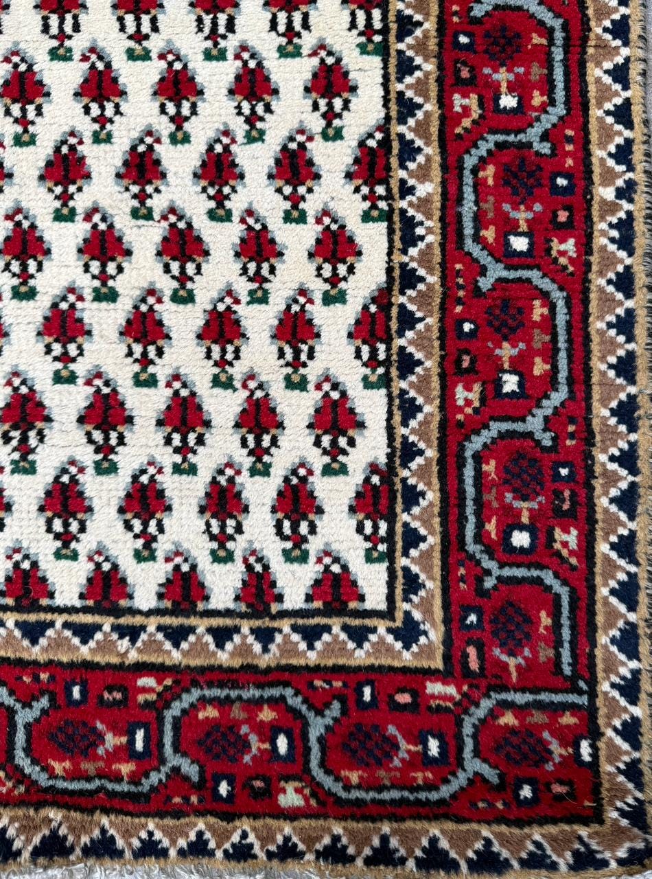 5.1x2.11 ft Badam Gul Mir Wool Rug: 1980s Vintage Hand Knotted Oriental Carpet, Small Geometric Tribal Area Rug
