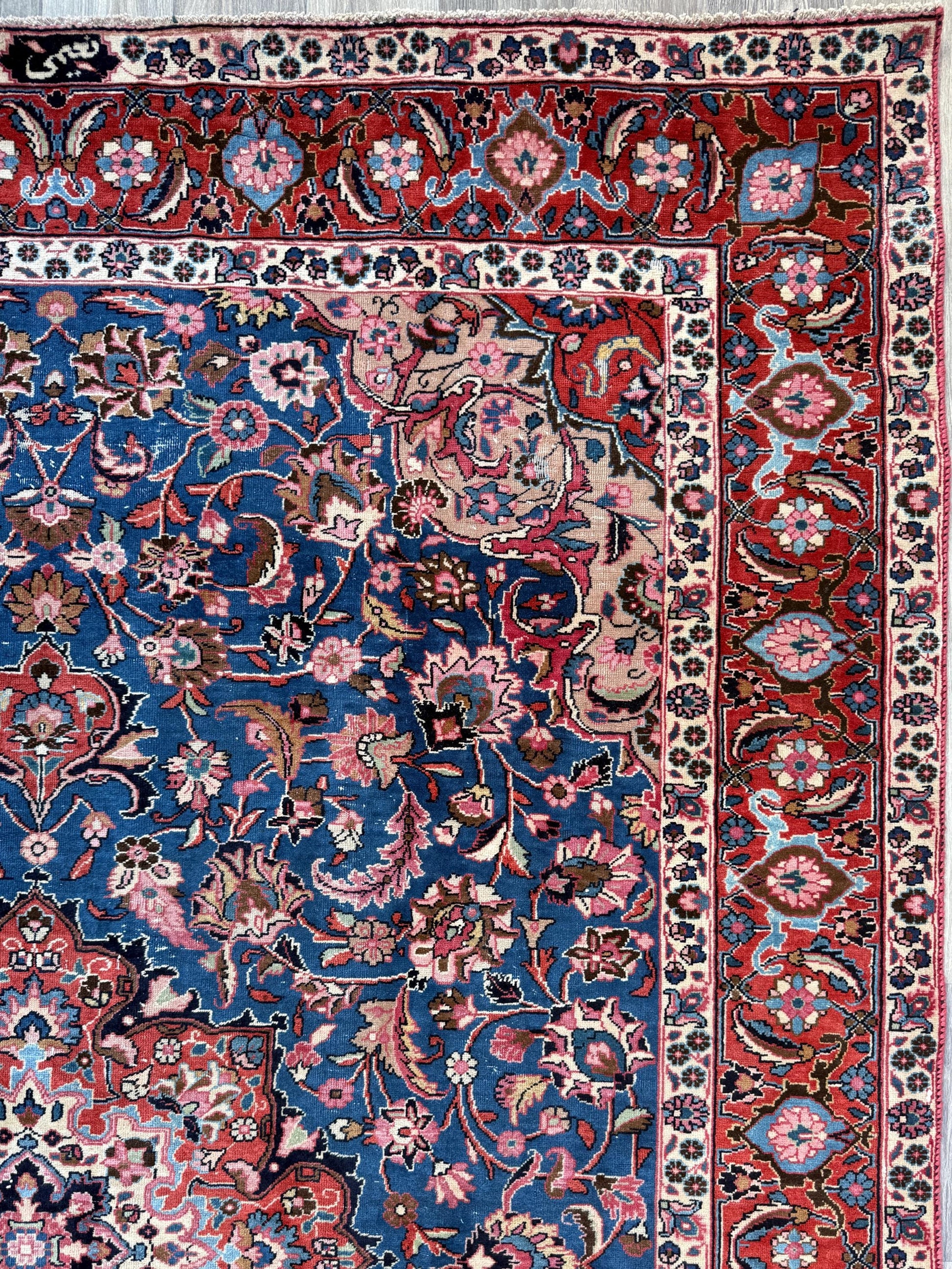8x10 ft Signed 1950s Vintage Rug: Hand-Knotted Wool, Bohemian Royal Design
