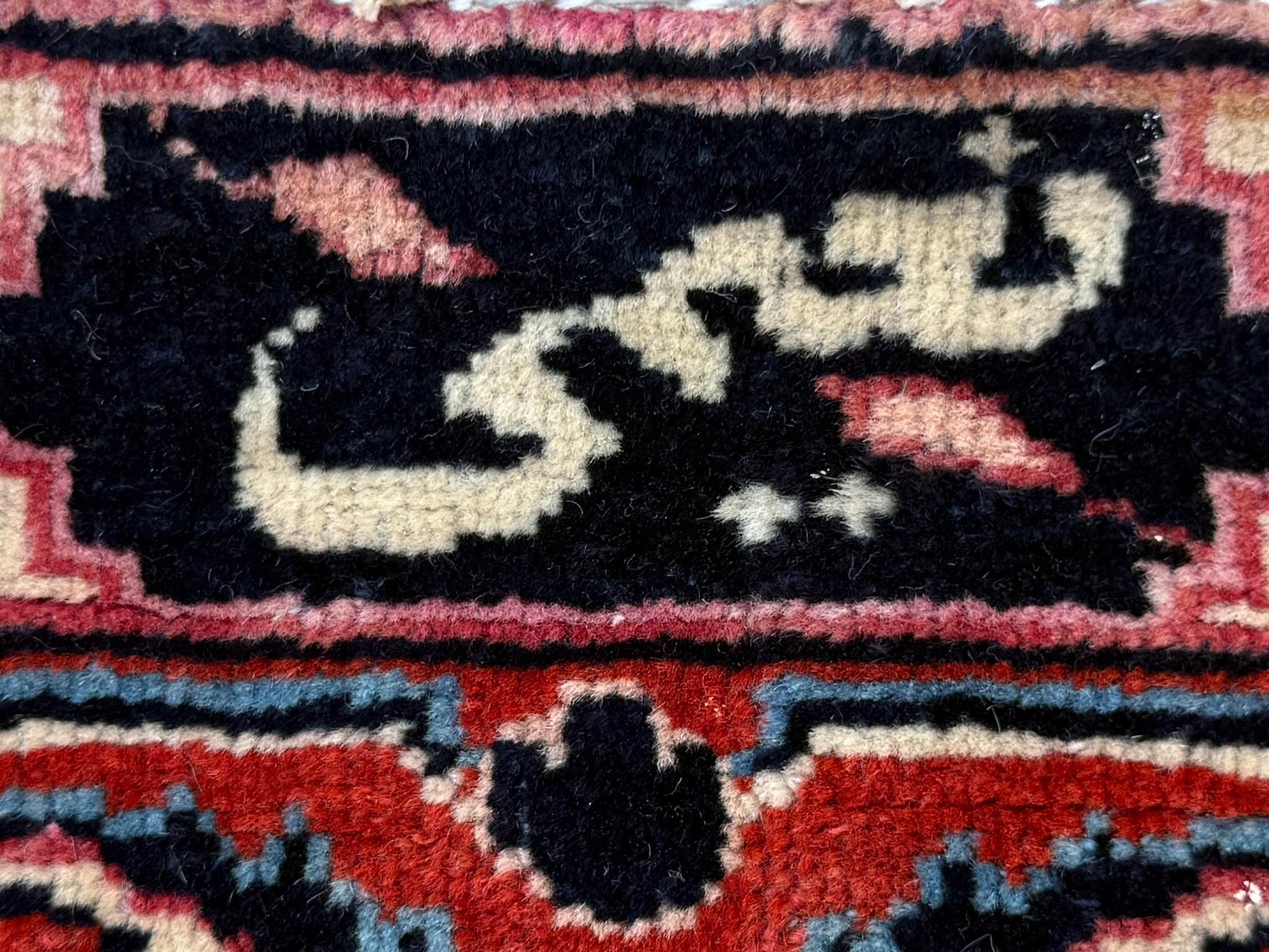 8x10 ft Signed 1950s Vintage Rug: Hand-Knotted Wool, Bohemian Royal Design