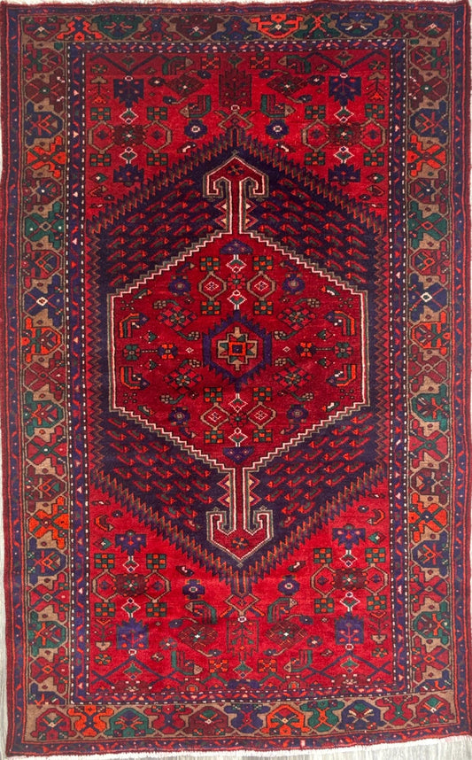 6x4 ft Vintage Hand Knotted Hamidoun Wool Rug 1980s Tribal Decor