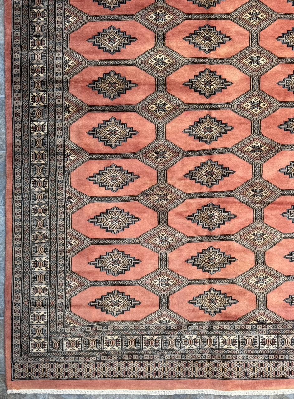 8x6 ft Pakistani Bokhara Jhaldar Rug, 1990s Vintage Hand Knotted Wool Oriental Carpet, Geometric Tribal Area Rug