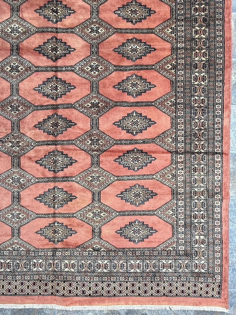 8x6 ft Pakistani Bokhara Jhaldar Rug, 1990s Vintage Hand Knotted Wool Oriental Carpet, Geometric Tribal Area Rug