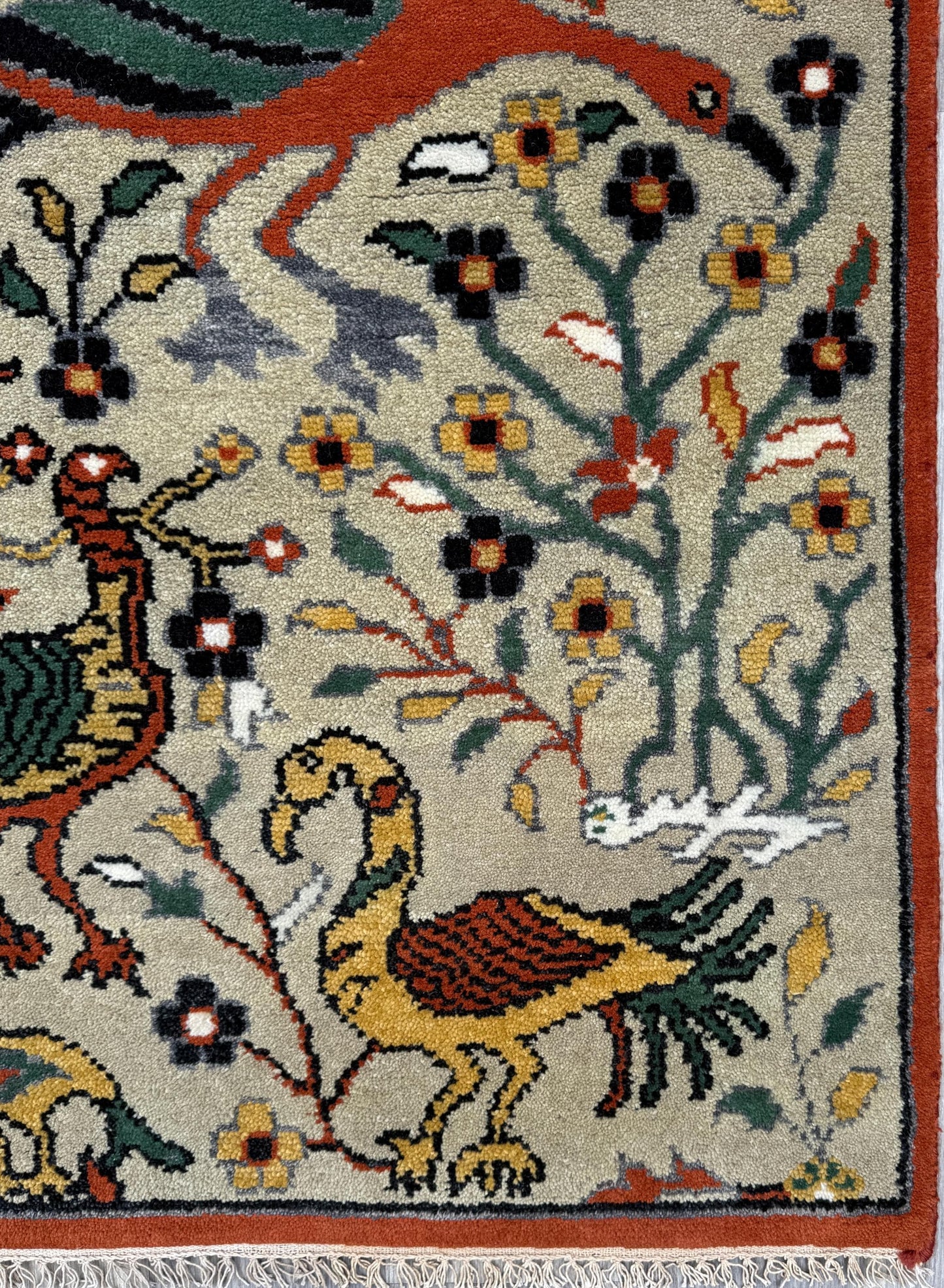3x5 ft Bohemian Oushak Rug: Tree of Life Bird Design Modern Hand Knotted Wool Carpet