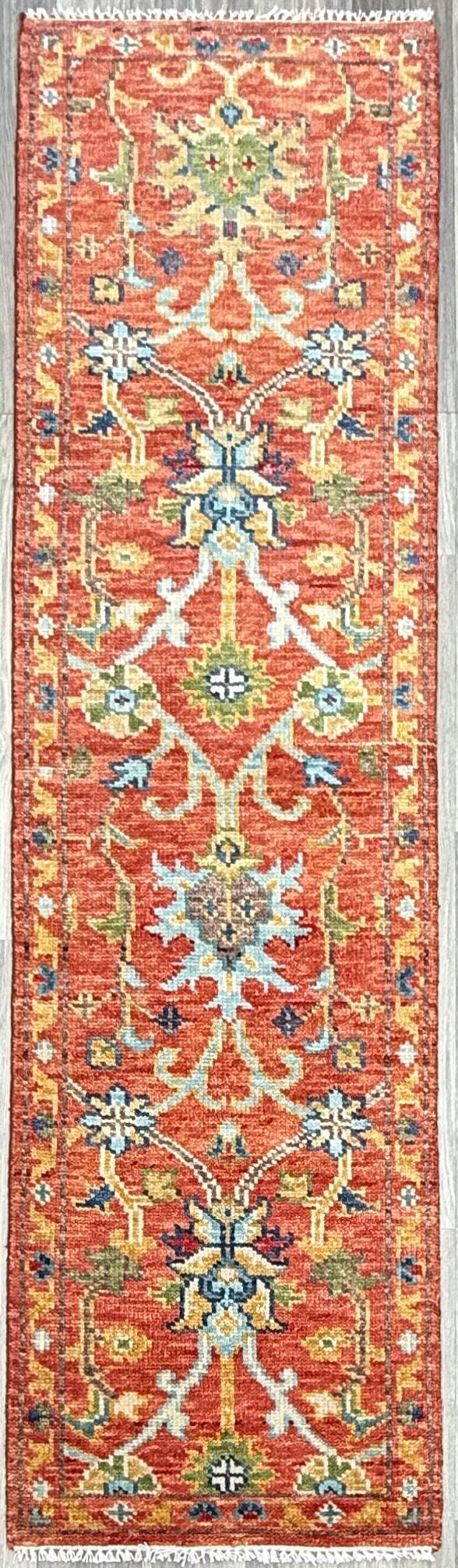 2.5x9 ft Oushak Runner Rug: Modern Multicolored Handmade Bohemian Carpet