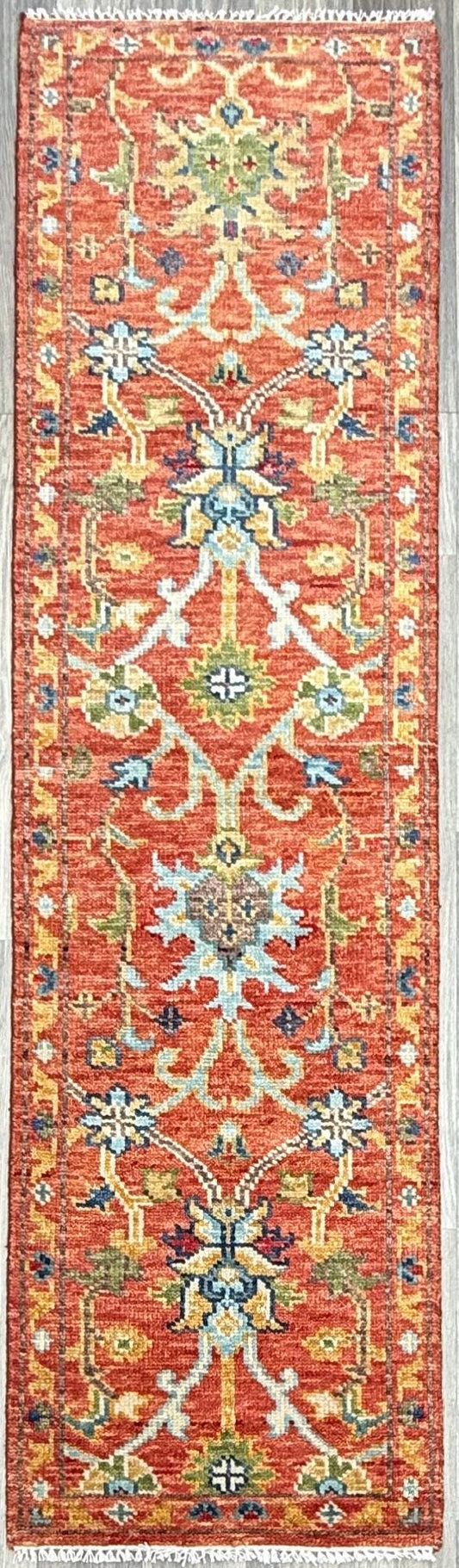 2.5x9 ft Oushak Runner Rug: Modern Multicolored Handmade Bohemian Carpet