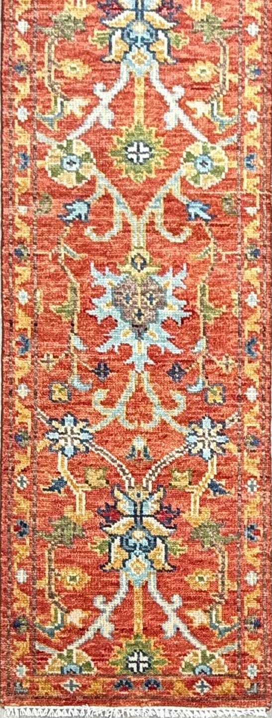 2.5x9 ft Oushak Runner Rug: Modern Multicolored Handmade Bohemian Carpet