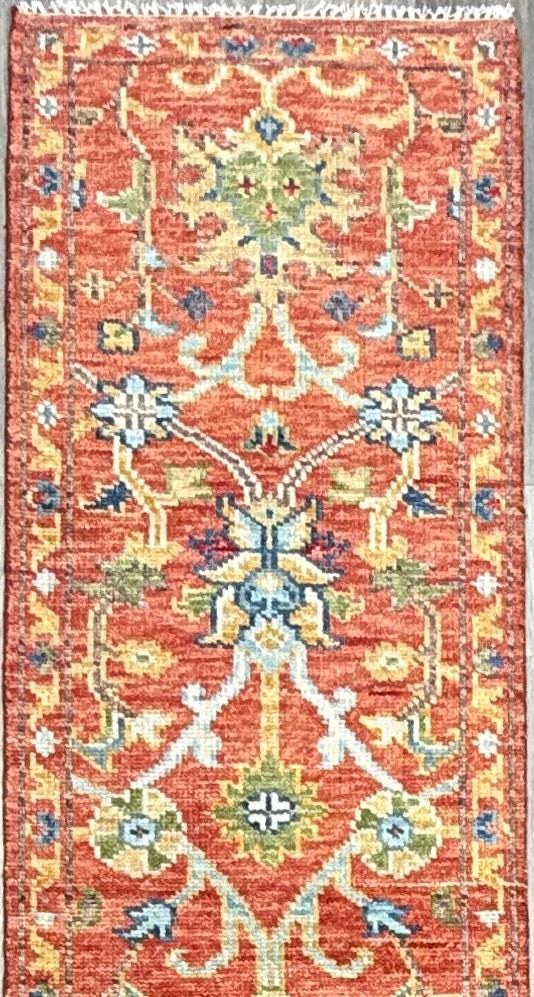2.5x9 ft Oushak Runner Rug: Modern Multicolored Handmade Bohemian Carpet