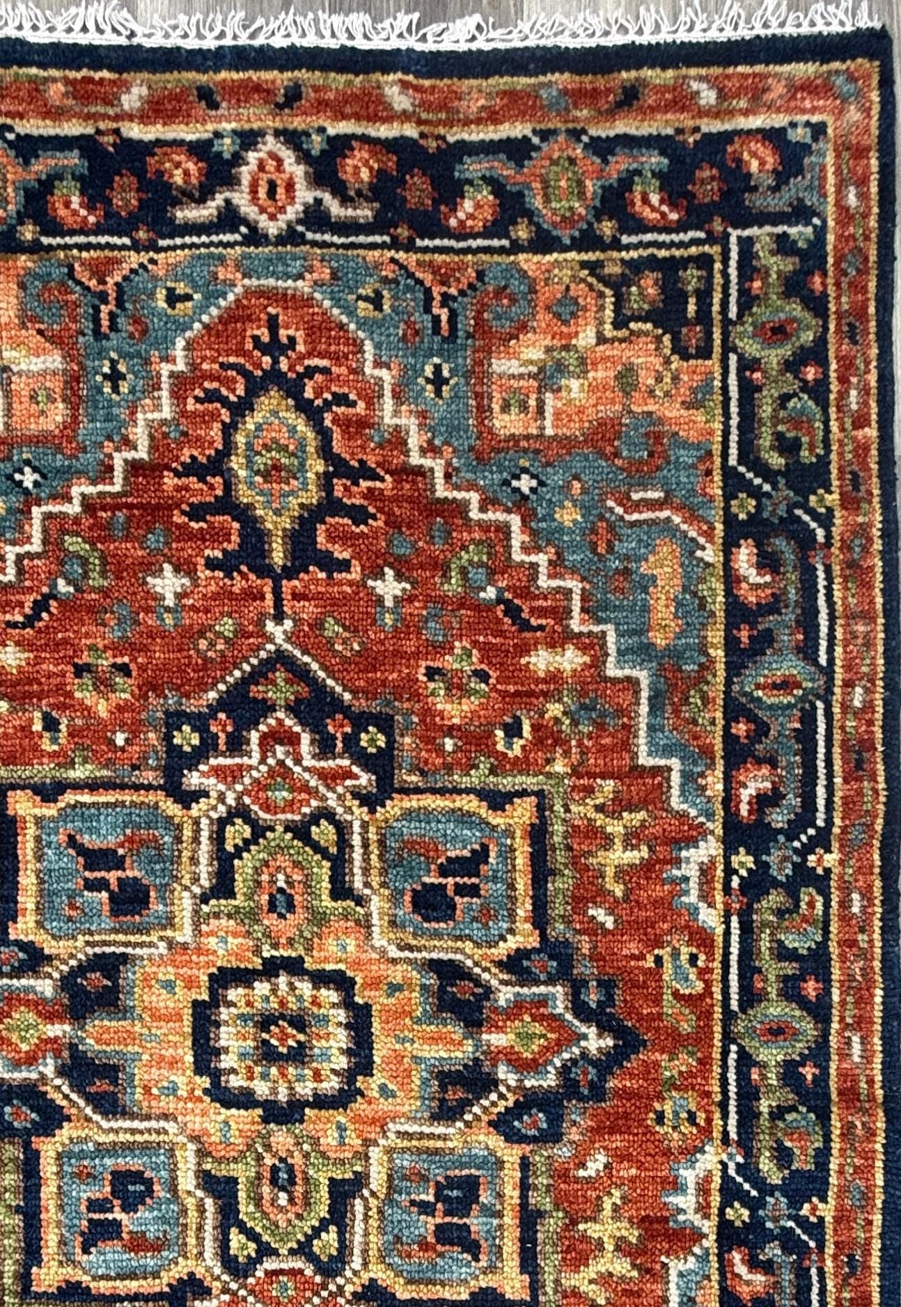 4x6.3 ft Modern Oushak Rug: Multicolored Hand Knotted Wool Bohemian Area Rug