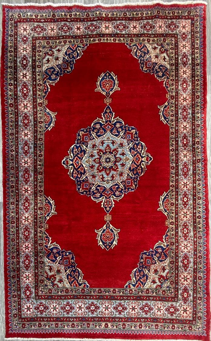 7x4 ft 1960s Amazing Hand Knotted Vintage Traditional Agra Wool Area Rug