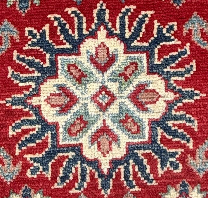 2.3x3.2 ft Hand Knotted Turkish Oushak Rug: Geometric Kazak Wool Rug