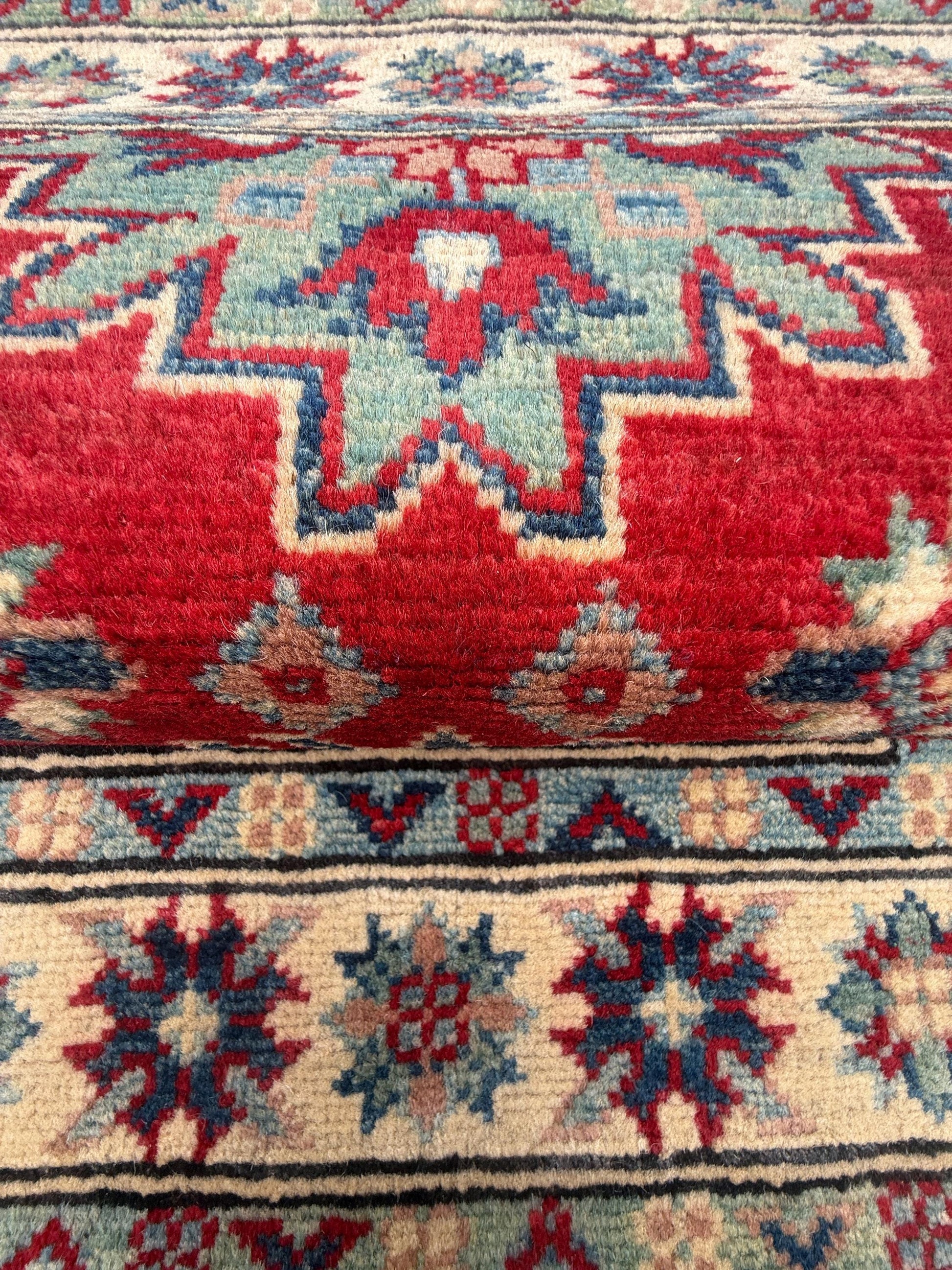 2.3x3.2 ft Hand Knotted Turkish Oushak Rug: Geometric Kazak Wool Rug