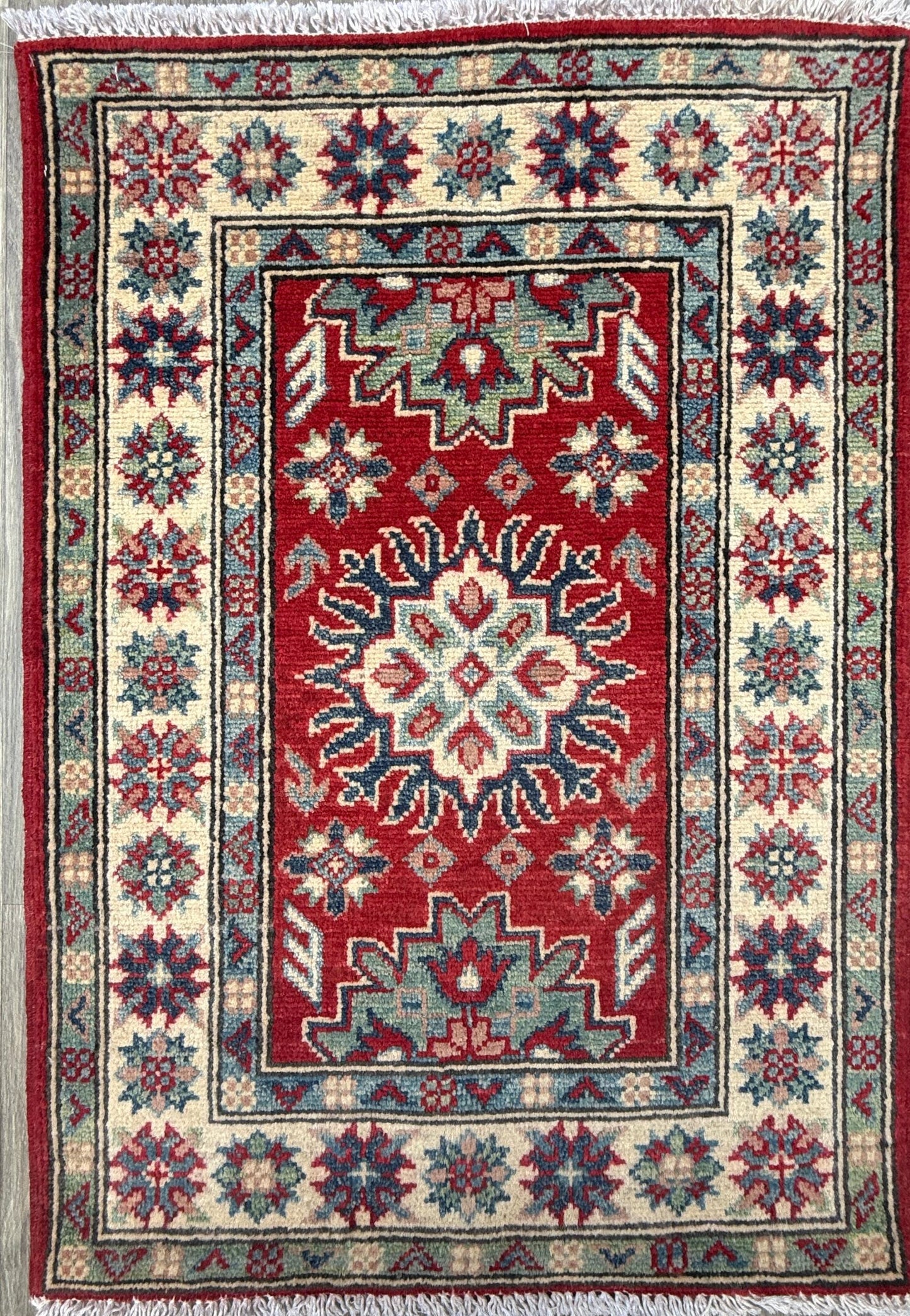 2.3x3.2 ft Hand Knotted Turkish Oushak Rug: Geometric Kazak Wool Rug