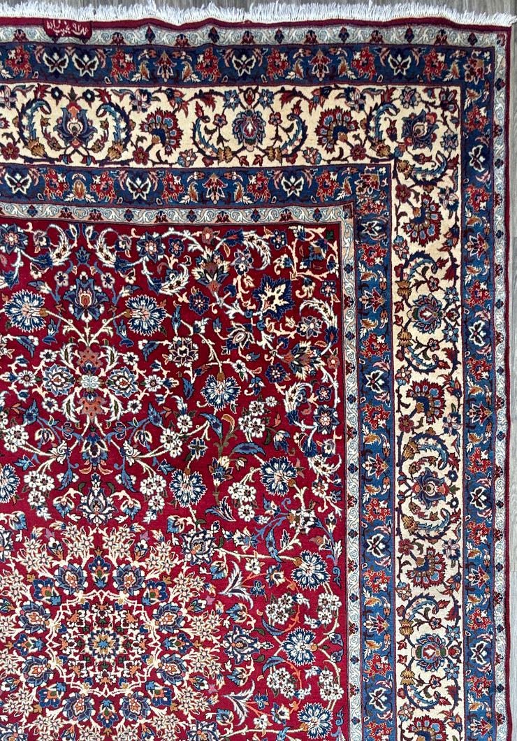9x13 ft. Signed Vintage 1990s Tabriz Rug: Hand Knotted Wool Oriental Area Carpet