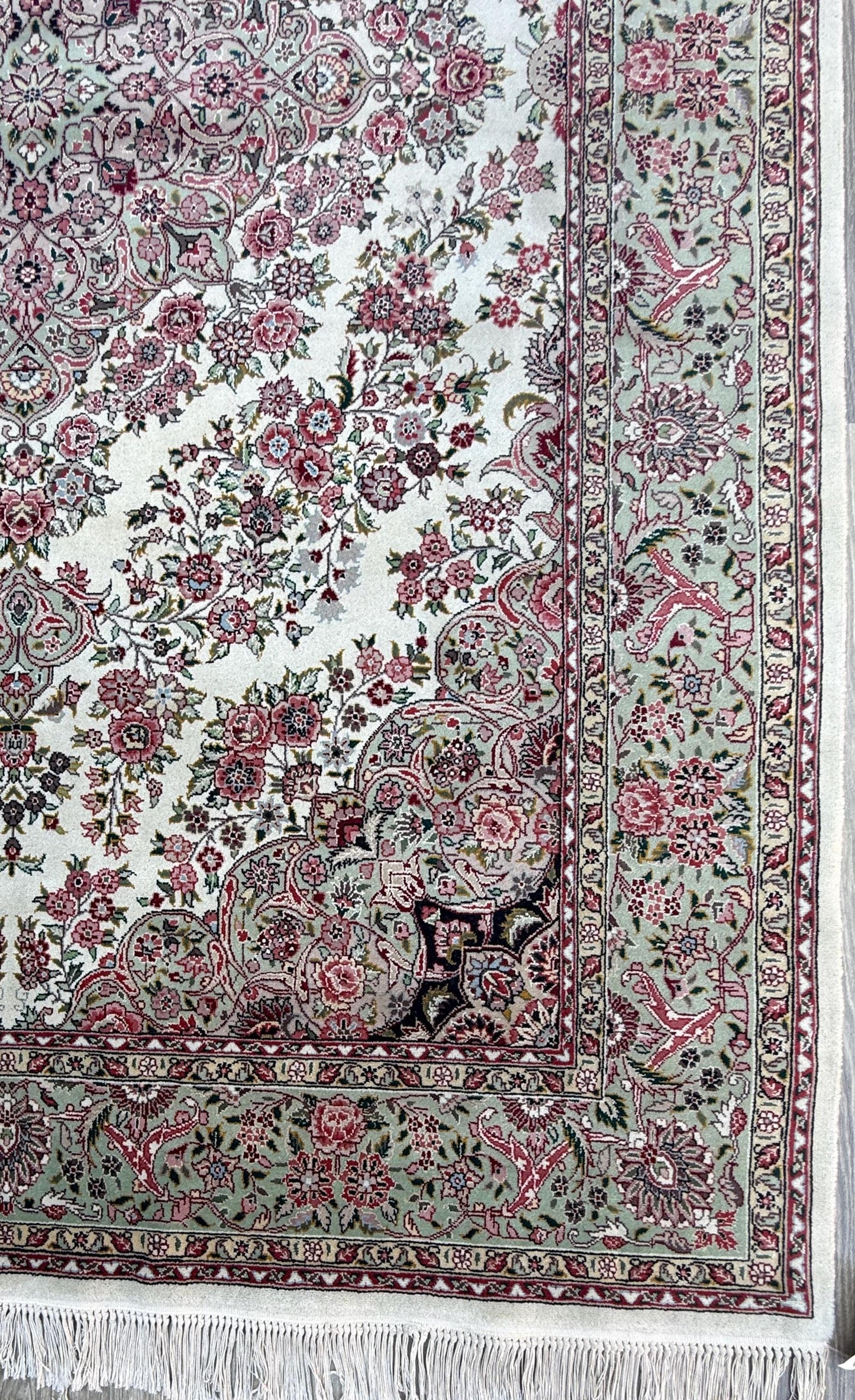 9x6 ft Tabrizz 1970s Vintage Silk Wool Rug: Hand Knotted Oriental Carpet, 400 KPSI