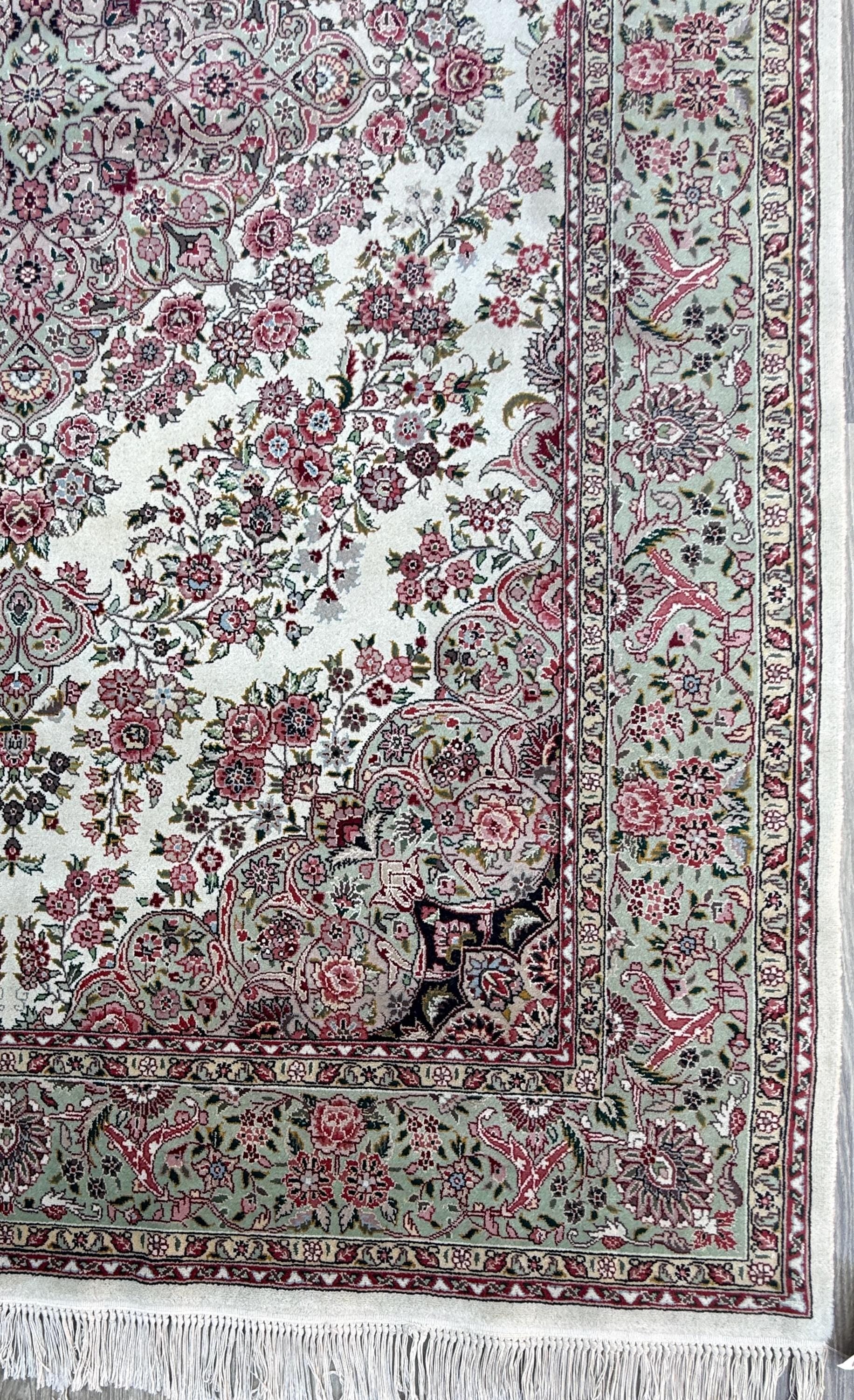 9x6 ft Tabrizz 1970s Vintage Silk Wool Rug: Hand Knotted Oriental Carpet, 400 KPSI