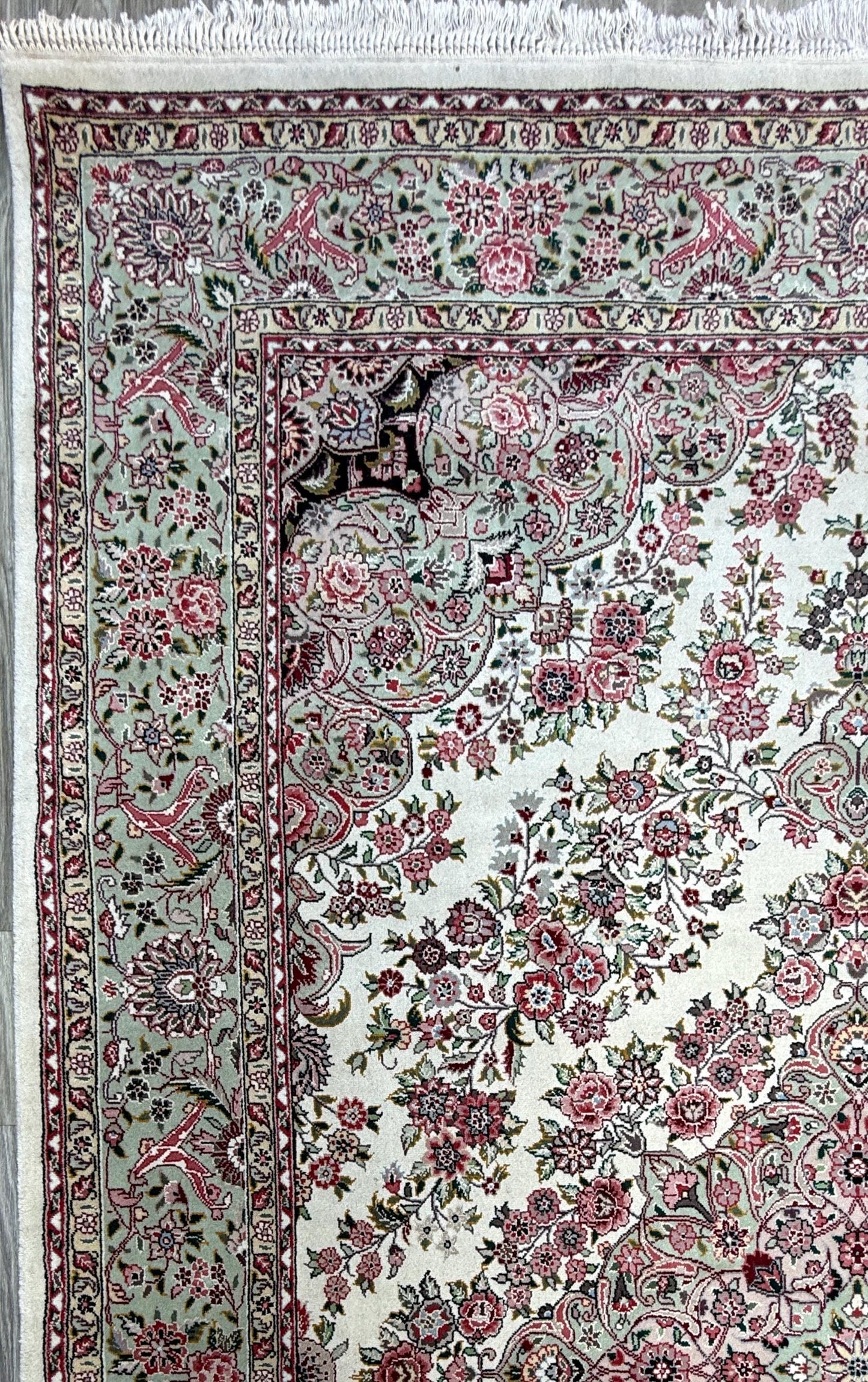 9x6 ft Tabrizz 1970s Vintage Silk Wool Rug: Hand Knotted Oriental Carpet, 400 KPSI