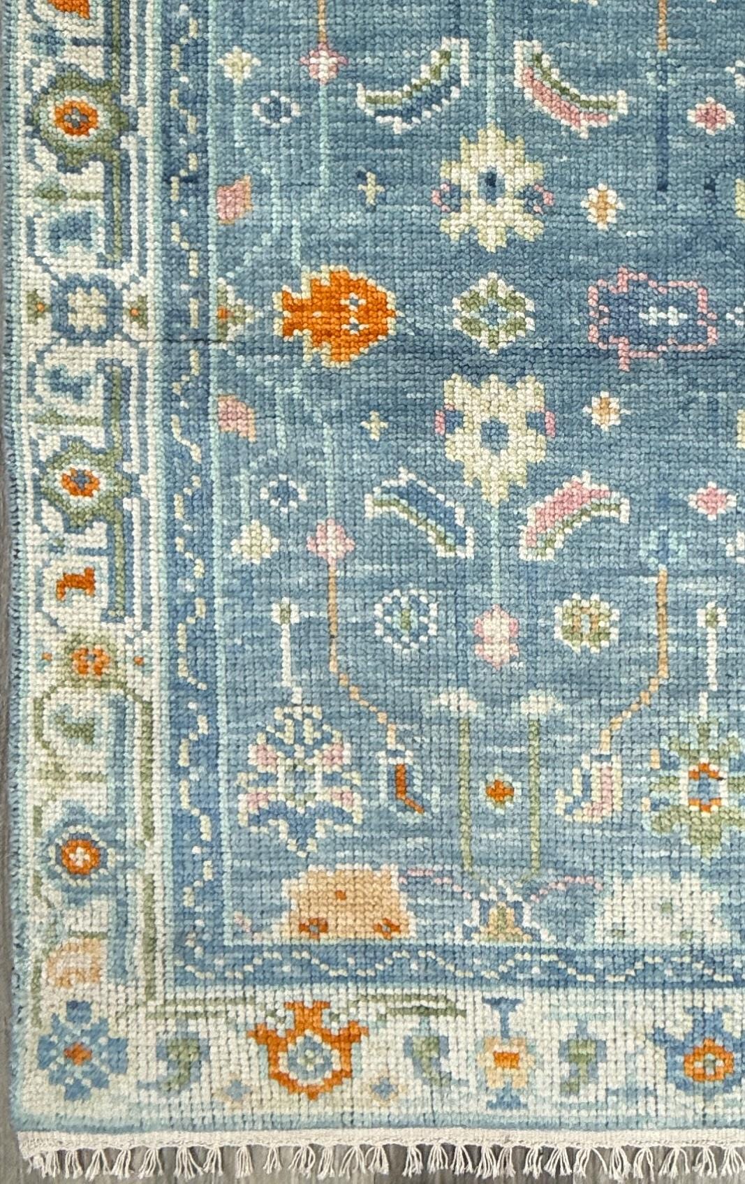 3x5 ft Hand Knotted Pastel Oushak Rug: Bohemian Floral Contemporary Area Carpet Modern Decorative Accent Rug