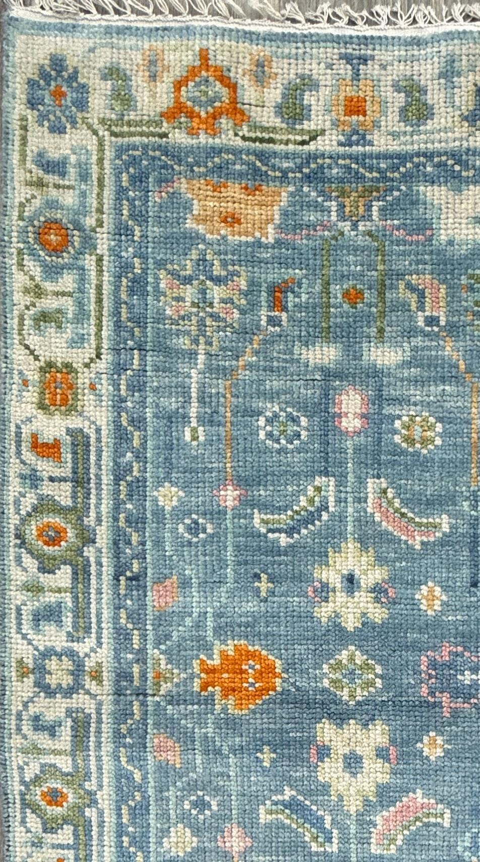 3x5 ft Hand Knotted Pastel Oushak Rug: Bohemian Floral Contemporary Area Carpet Modern Decorative Accent Rug