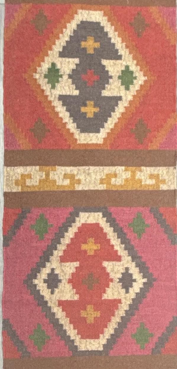 2.5x12 ft Geometric Anatolian Kilim, Flat Weave Handwoven Runner