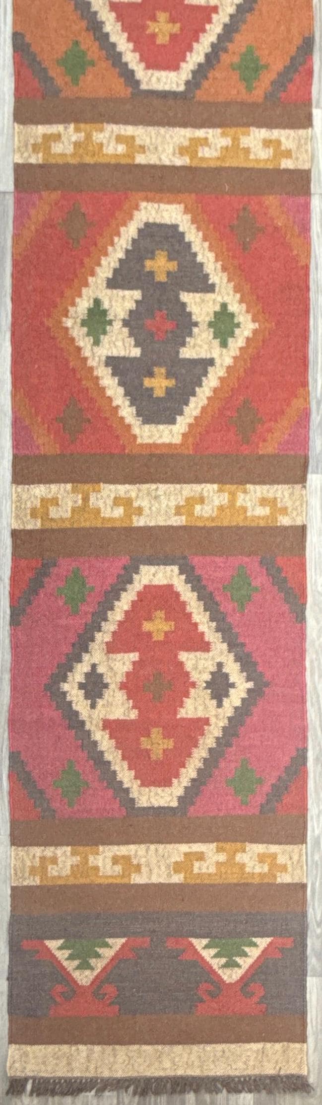 2.5x12 ft Geometric Anatolian Kilim, Flat Weave Handwoven Runner