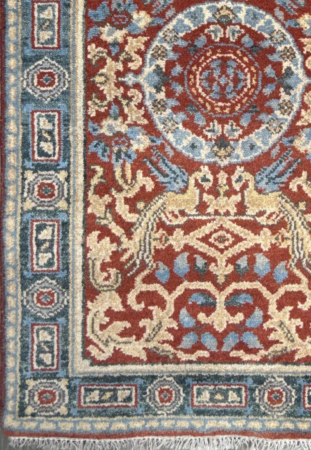 3x5 ft Hand Knotted Wool Oushak Rug: Tree of Life and Birds Design