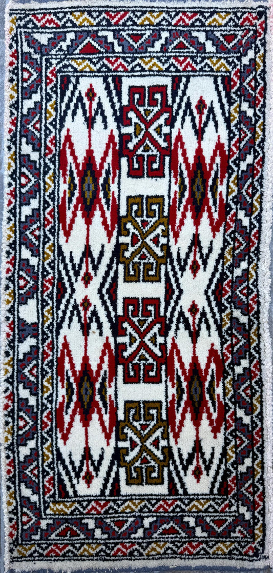 3x1 ft Vintage Turkmen Wool Rug: Hand-Knotted Oriental Accent