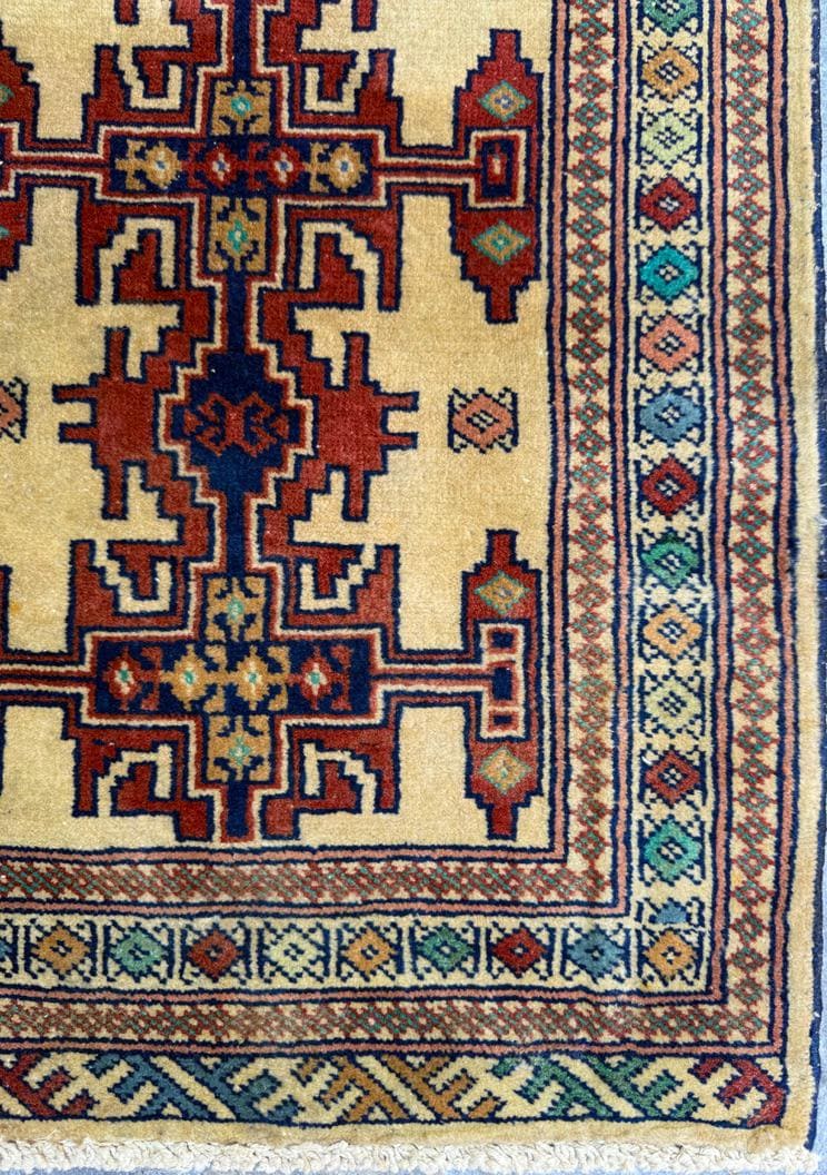 2x2 ft Vintage Rug Hand Knotted Wool Anatolian Accent, 1930s Geometric Design