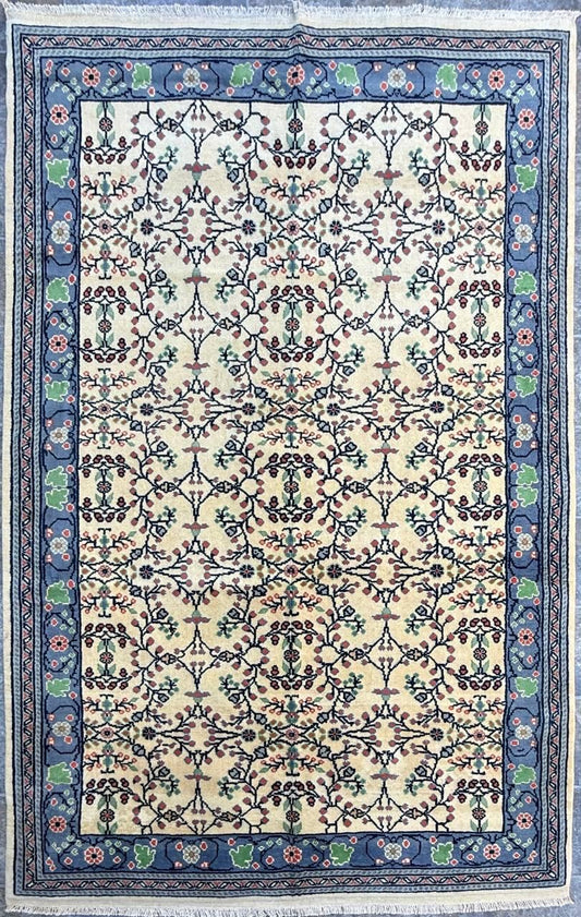 7x5 ft Vintage 1990s Qaisery Wool Rug, Hand Knotted Oriental Carpet, Geometric Anatolian Area Rug