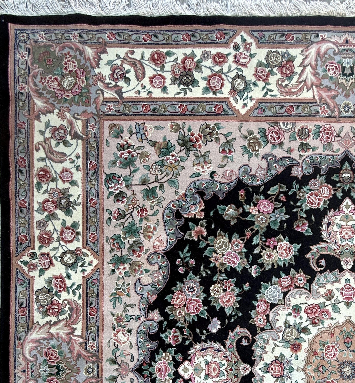 8x8 ft Signed 1970s Hand-Knotted Tabriz Rug: Silk & Wool Vegetable Dye Carpet