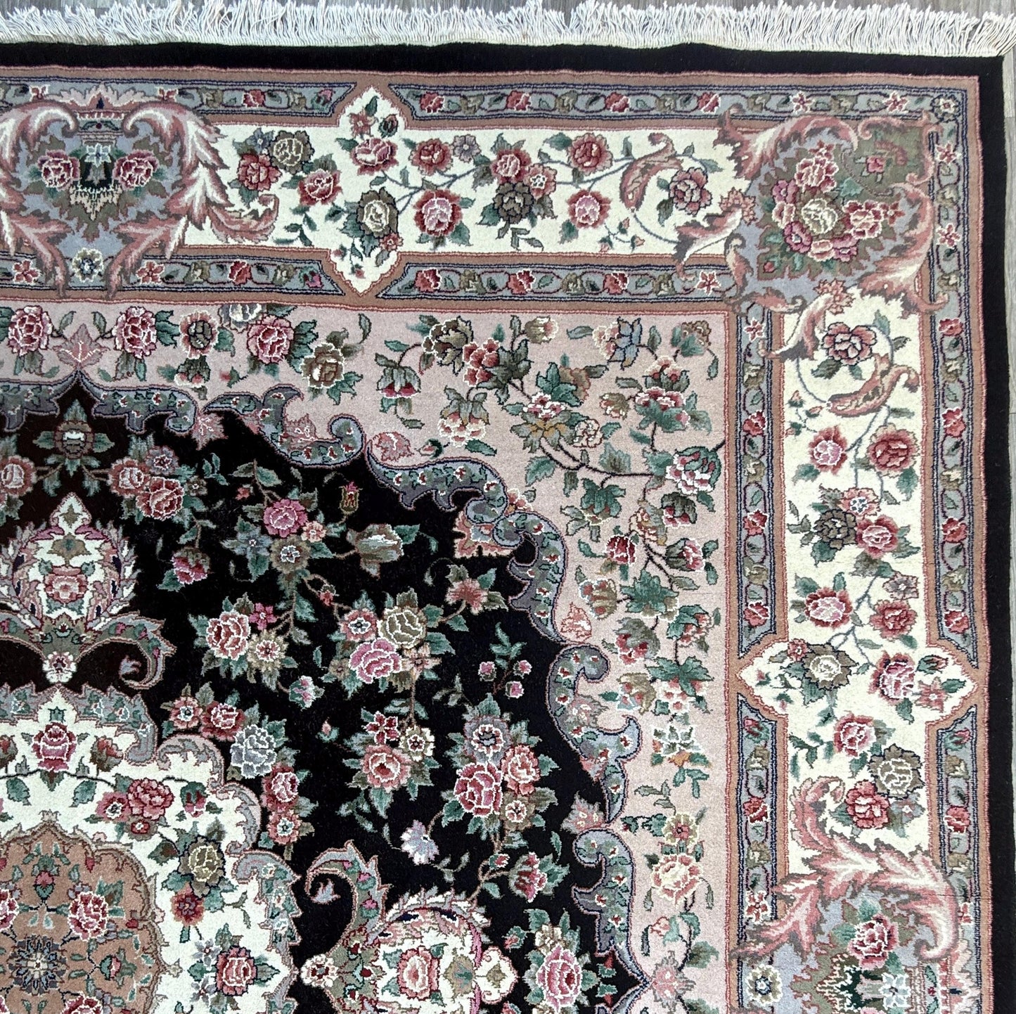 8x8 ft Signed 1970s Hand-Knotted Tabriz Rug: Silk & Wool Vegetable Dye Carpet