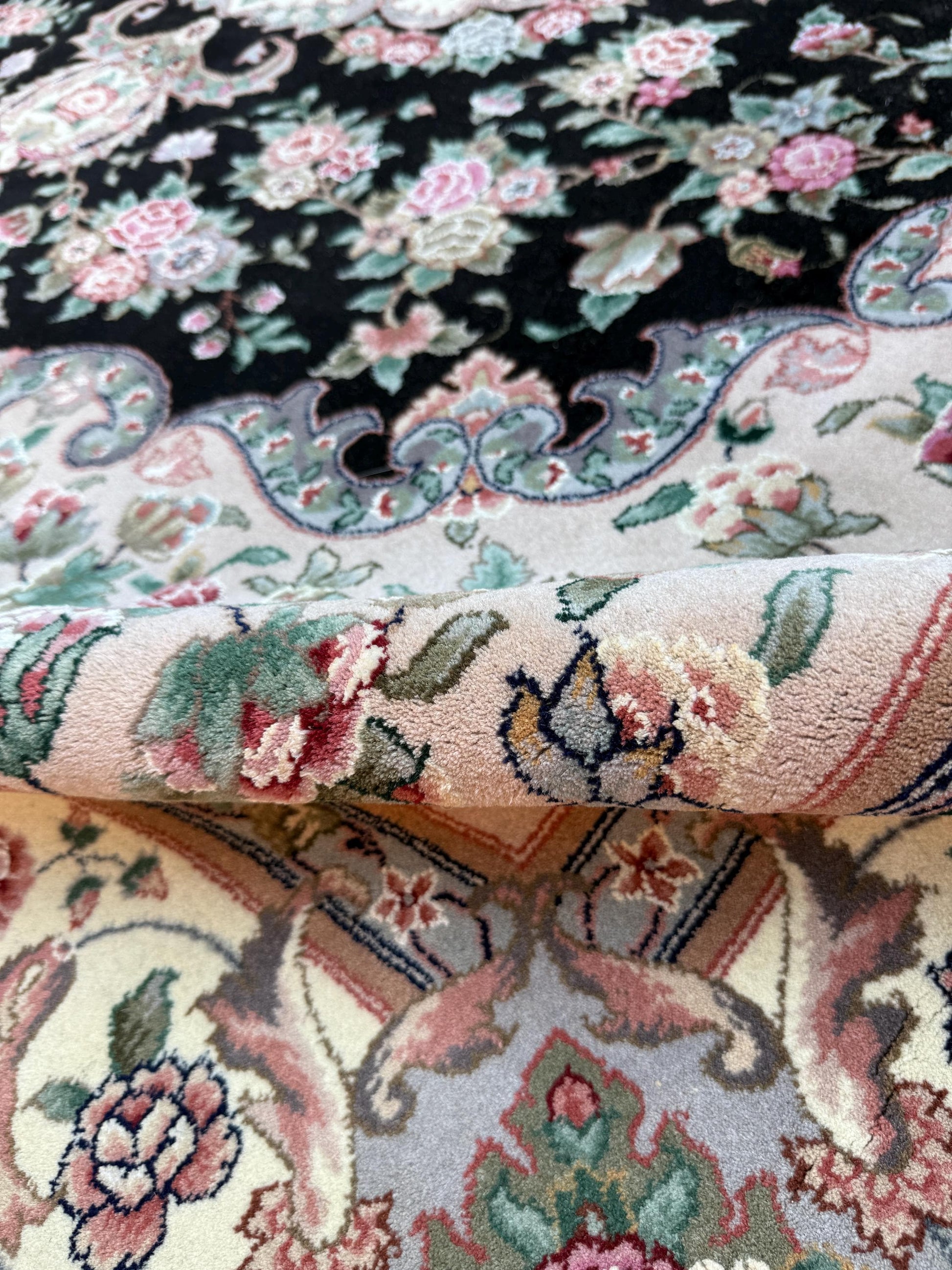 8x8 ft Signed 1970s Hand-Knotted Tabriz Rug: Silk & Wool Vegetable Dye Carpet