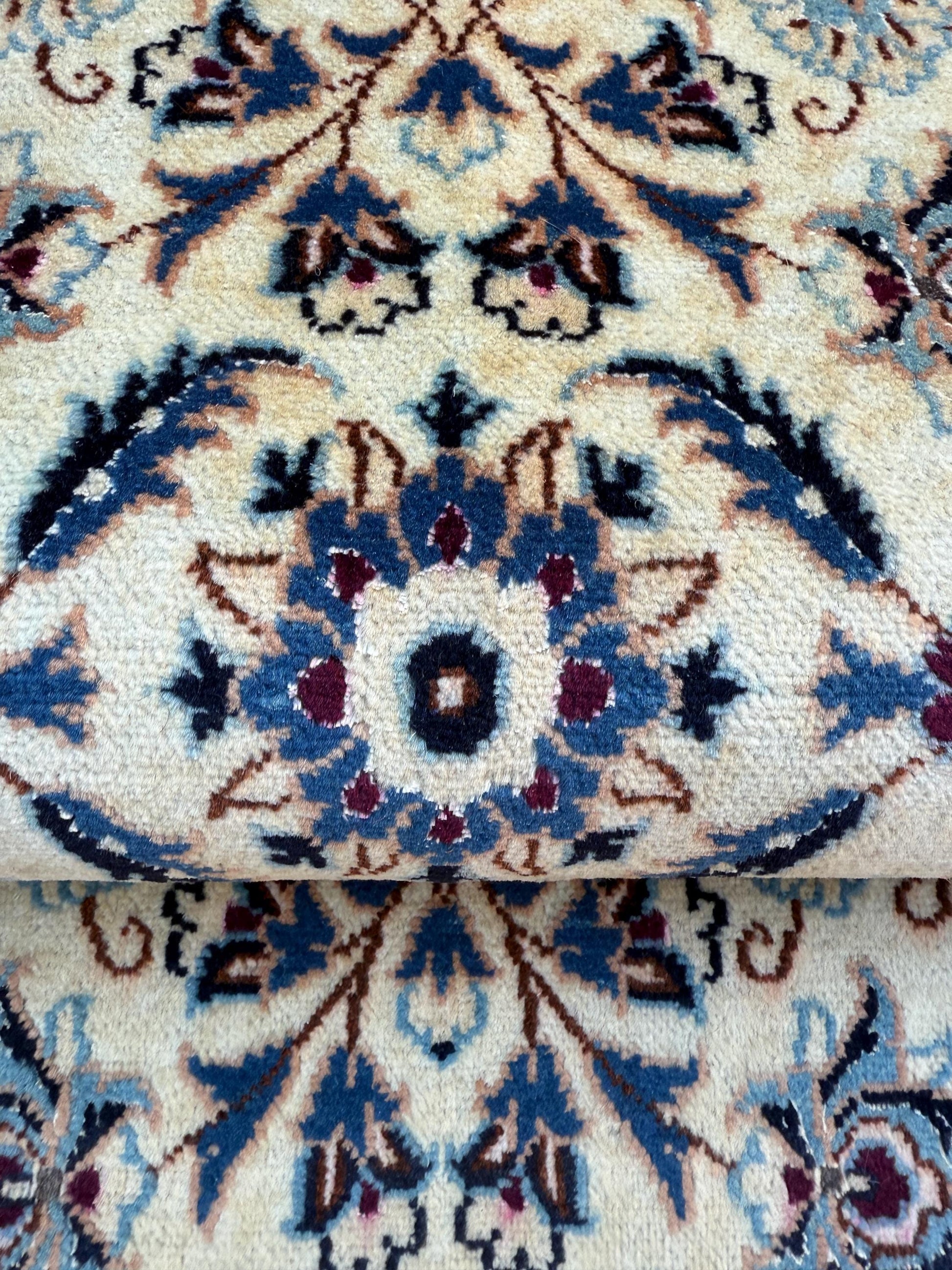 9.5x2.8 ft Vintage 1970s Pastel Nain Hand Knotted Rug: Wool & Silk Touch Runner Carpet
