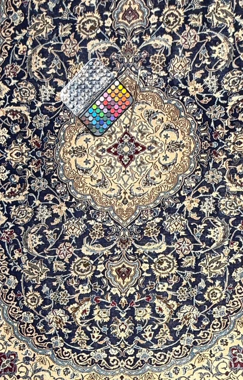 11x8 ft Vintage 1960s Naeen Wool Silk Touch Rug: Hand Knotted Oriental Carpet, Large Area Accent