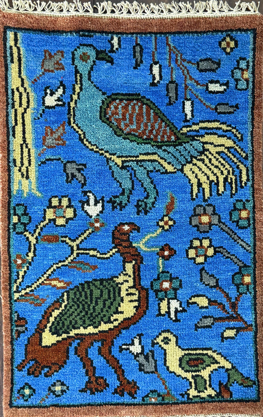 2x3 ft Handmade Oushak Rug: Tree of Life Wool Carpet