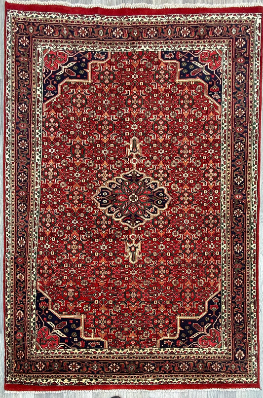 8x5 ft Vintage Bijar Tribal Wool Rug: 1950s Hand-Knotted Oriental Carpet