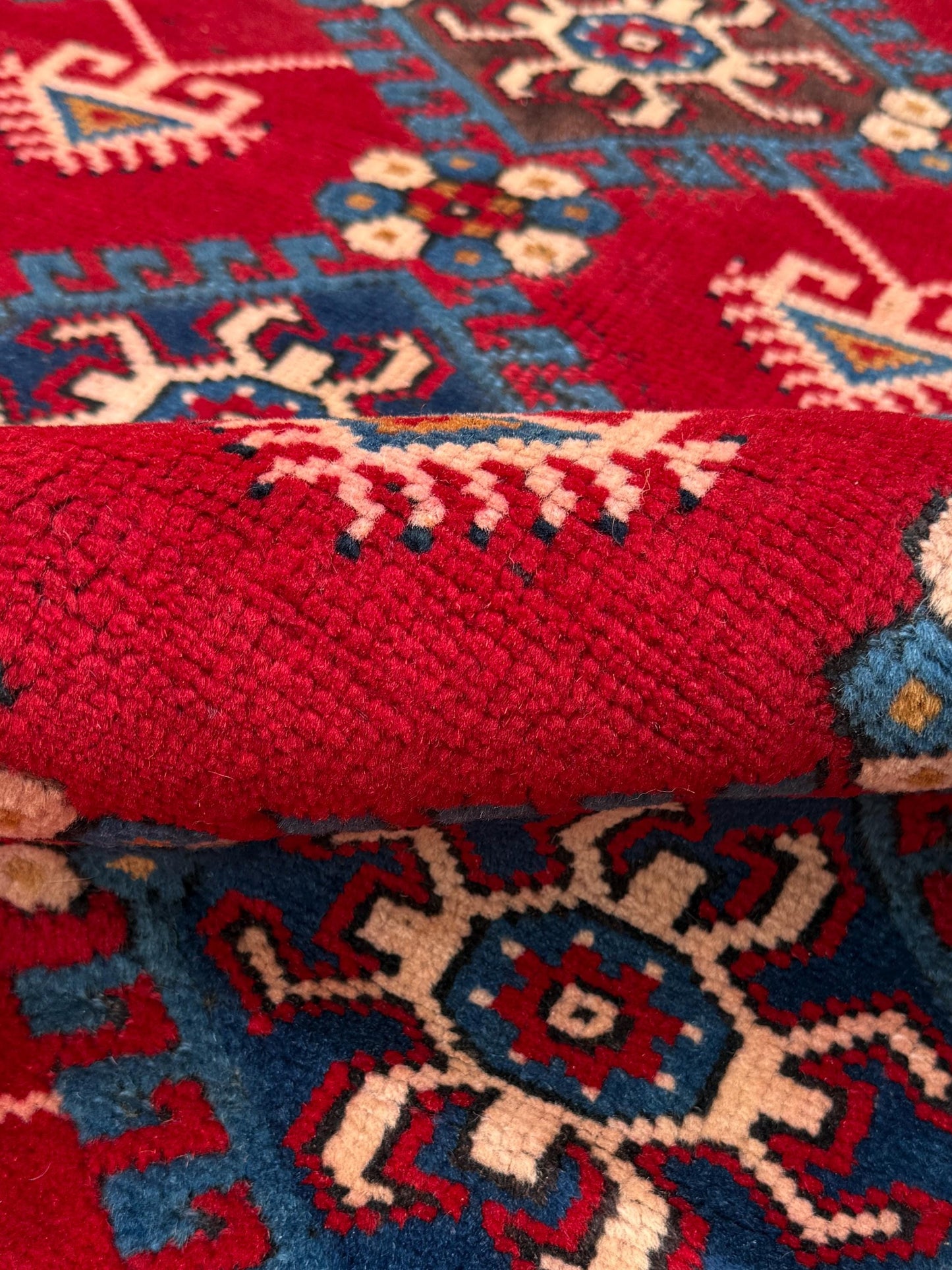 10x7 ft 1940s Hand-Knotted Caucasian Geometric Wool Rug: Vintage Tribal Design