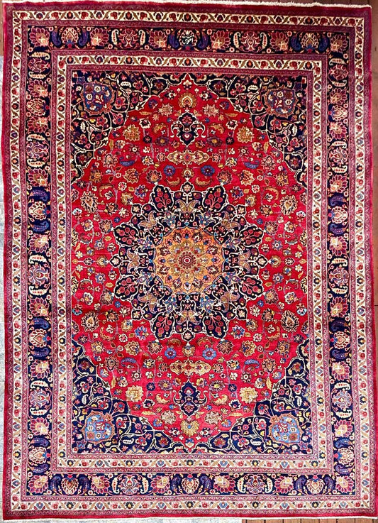 10x13.2 ft Signed 1940s Vintage Tabriz Rug: Royal Design Bohemian Hand Knotted Wool Oriental Large Carpet