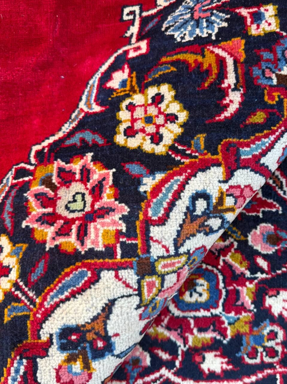 10.3x7.5 ft Vintage Qashoun 1980s Wool Rug: Hand Knotted Traditional Oriental Carpet, Geometric Medallion Area Rug