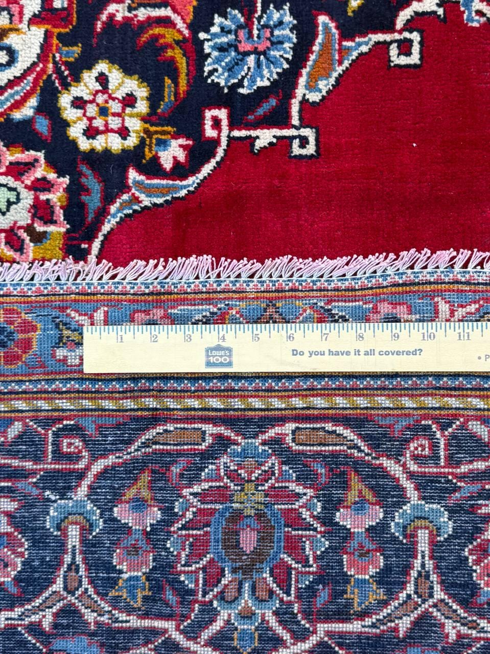 10.3x7.5 ft Vintage Qashoun 1980s Wool Rug: Hand Knotted Traditional Oriental Carpet, Geometric Medallion Area Rug